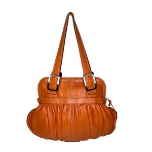 Cole Haan Orange Leather Hobo Shoulder Bag Purse Handbag Slouchy Boho Satchel